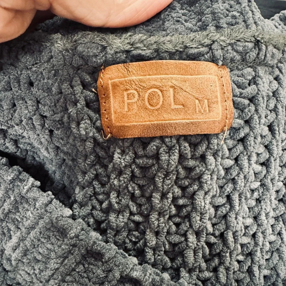 POL Clothing Chenille Sweater Oversized Short Sleeve‎ High Low Deep Grey Size M
